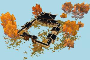 Chinese House garden, japanese, house, chinese, castle, country, village, home, building, build, residence, domicile, structure